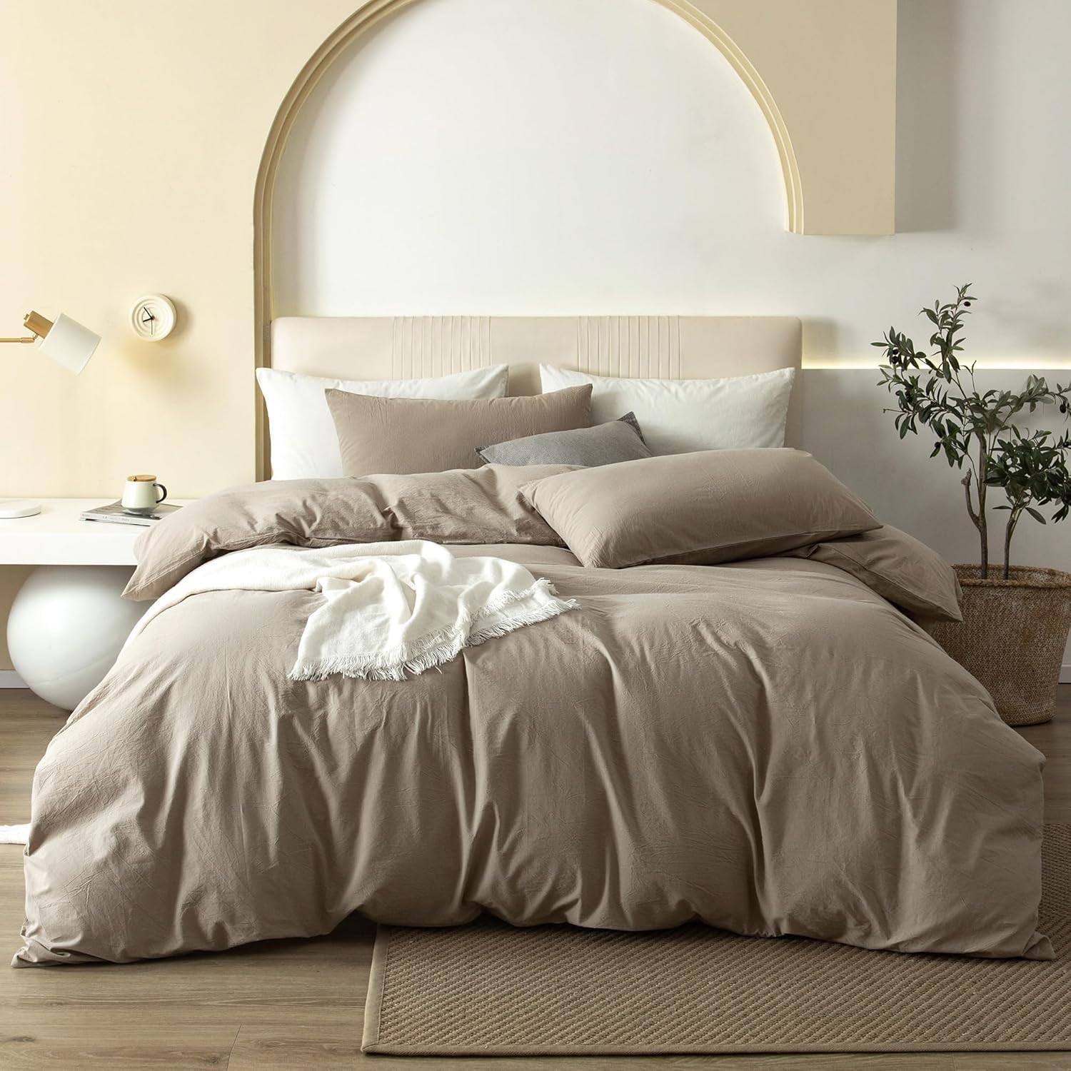 JIYUAN 100% Washed Cotton Duvet Cover Set 3 Pieces Cal King